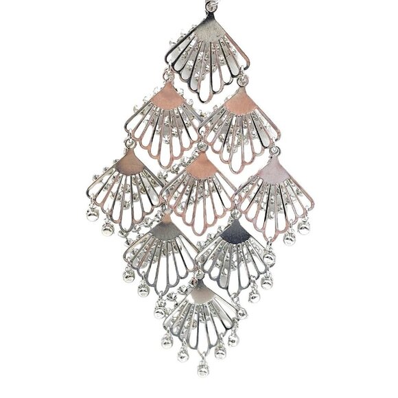 Clear Rhinestone Large Abstract Openwork Diamond Dangle Necklace Earring Set - Picture 4 of 7